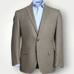 CHAPS Mens Blazer Sport Coat Two Button Jacket 44R Beige Linen Blend Suits